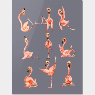 Flamingo Yoga Watercolor Posters and Art